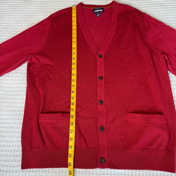 Lands End Supima Cotton Cardigan Sweater Mens Large 42-44 Red Grandpacore - Picture 9 of 9